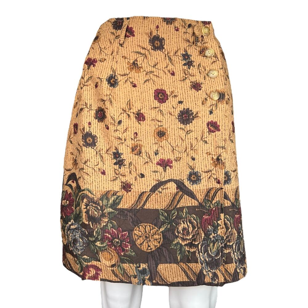 Vintage Bushwackers Floral Striped High Waisted Wrap Around Skirt Women’s 8